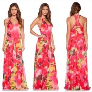 BB Dakota Deklyn Fuchsia Floral Print Maxi Dress XS Extra Small